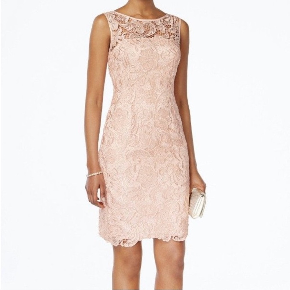 Adrianna Papell Blush Lace Sleeveless Dress Great Used Condition Size 12